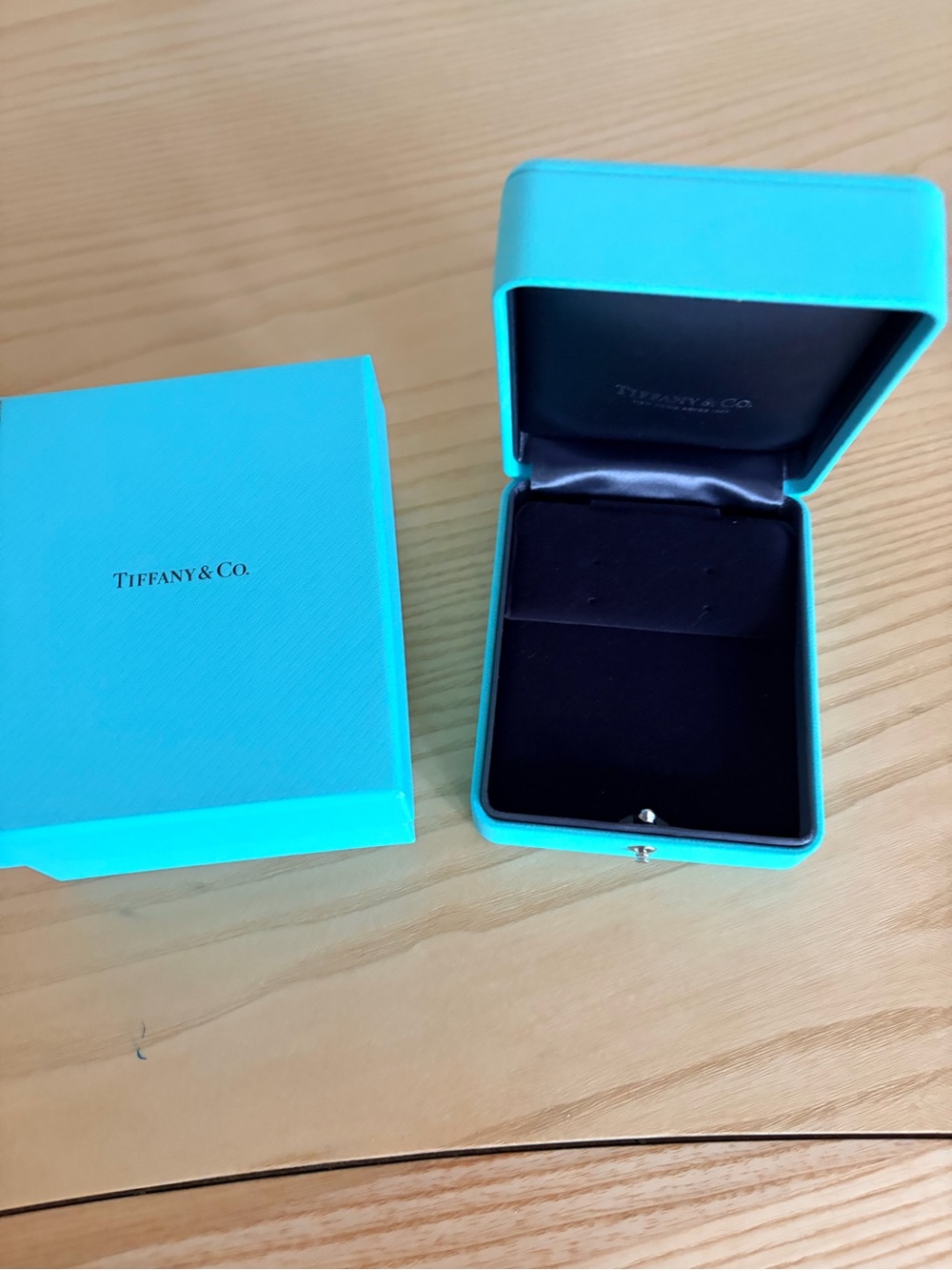 Tiffany & Co. Turquoise Leather Blue Jewelry Box with Black Velvet Interior